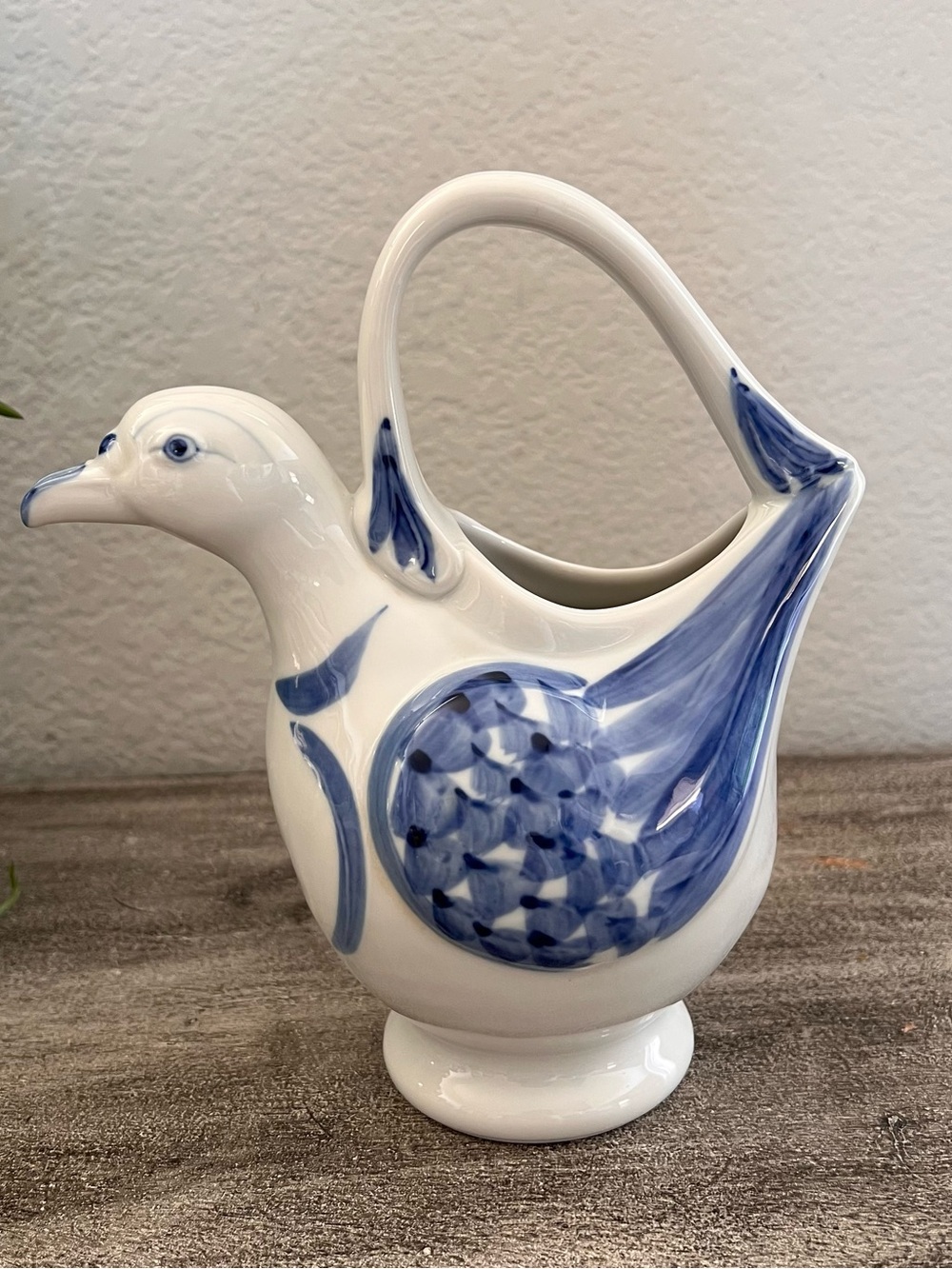 Vintage Asian Bird Teapot Pitcher Japanese Blue and White Bird